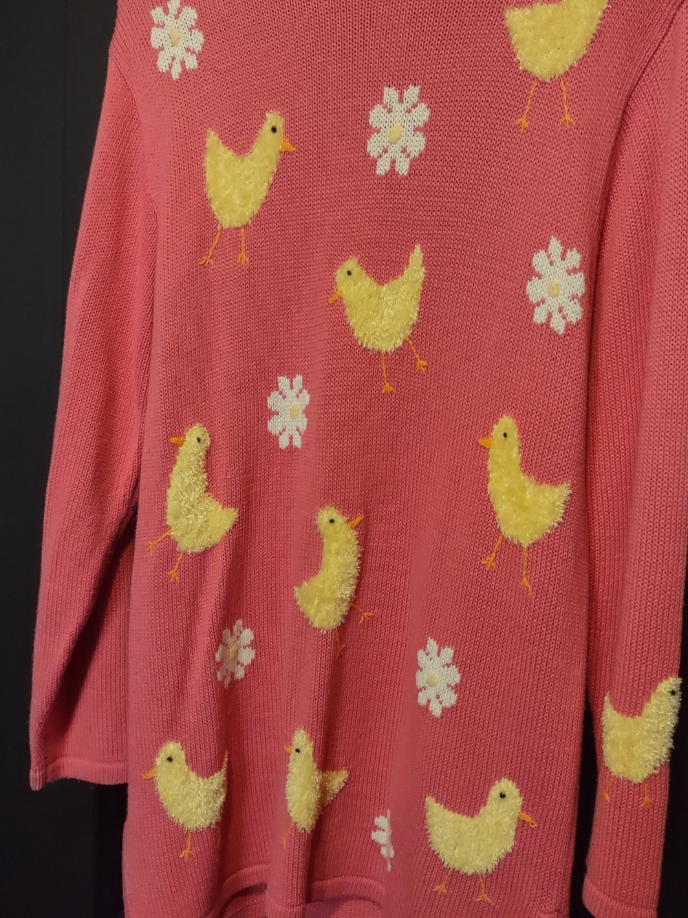 Women's Pink Long Sleeve Dress with Yellow Chick Appliqué